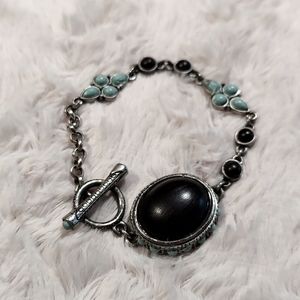Black and turquoise faux stone bracelet